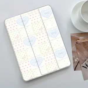 Pastel Patchwork Cherry Butterfly Checkered Design iPad Case Transparent Acrylic Hard Back Panel With Pencil Slot，Suitable for Ipad mini pro air. Scratch-resistant Ultra-thin Protective Case, Shock-resistant Full Cover Protective Case Suitable for Offices