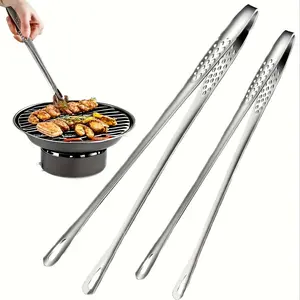 2-Piece Stainless Steel Grill Tongs, Bread Clips, Ice Picks, Durable Kitchen Tools for BBQ, Baking, Camping, Restaurant & Home Use