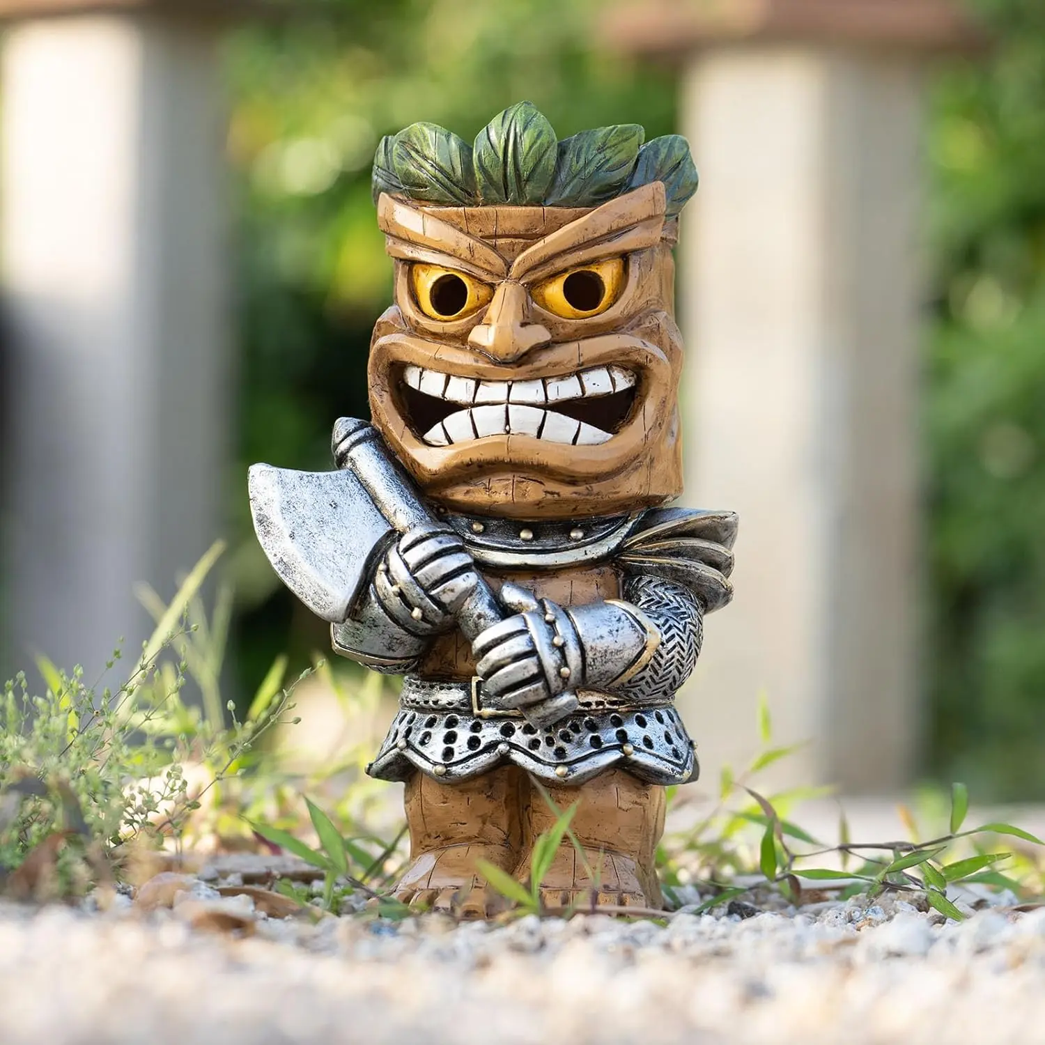 Solar Tiki Statue-Outdoor Statues Tiki - Tiki Statue-Tiki Bar Decor-Tiki Decorations Outdoor Patio Tiki Decor for Tiki Bar, Patio, Balcony, Yard, Backyard,Lawn Ornament,4.29" x 5.59" x 9.76"