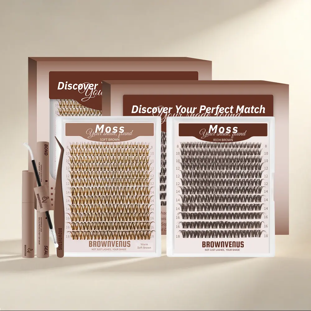 Moss | BrownVenus Dark&Light Brown D-Curl  Fluffy False Eyelashes for a  Brown Flaunt Brown Flora Style Soft Alternative to Harsh Black Lashes Perfectly Matched for Fair Skin & Blonde Brown Hair