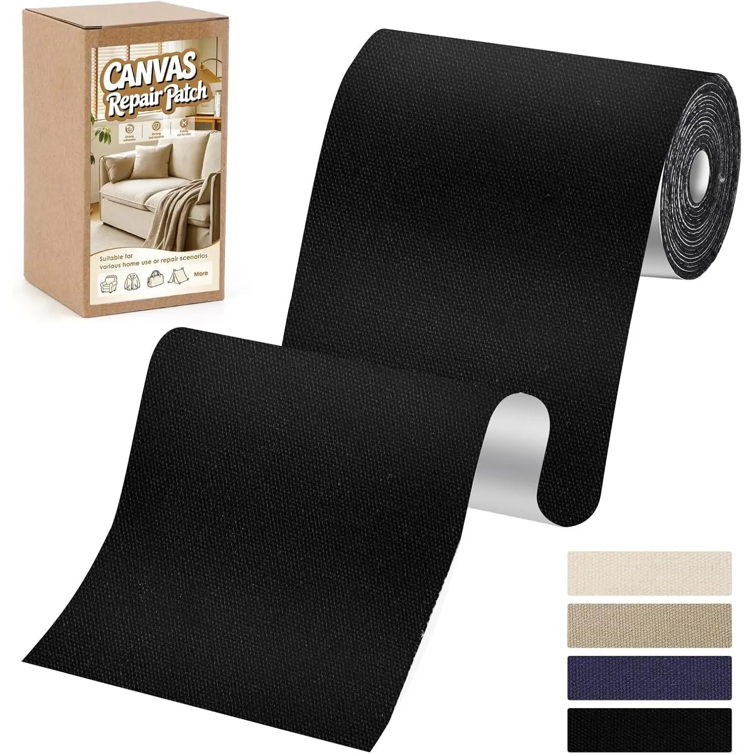 Self-Adhesive Canvas Repair Patch Kit - Abrasion-Resistant, Heat-Resistant Coated Fabric Tape (4x79 in, 4 Colors Including Black) for Quick Corner Repair, Durable and Long-Lasting, Water-Entry Preventing
