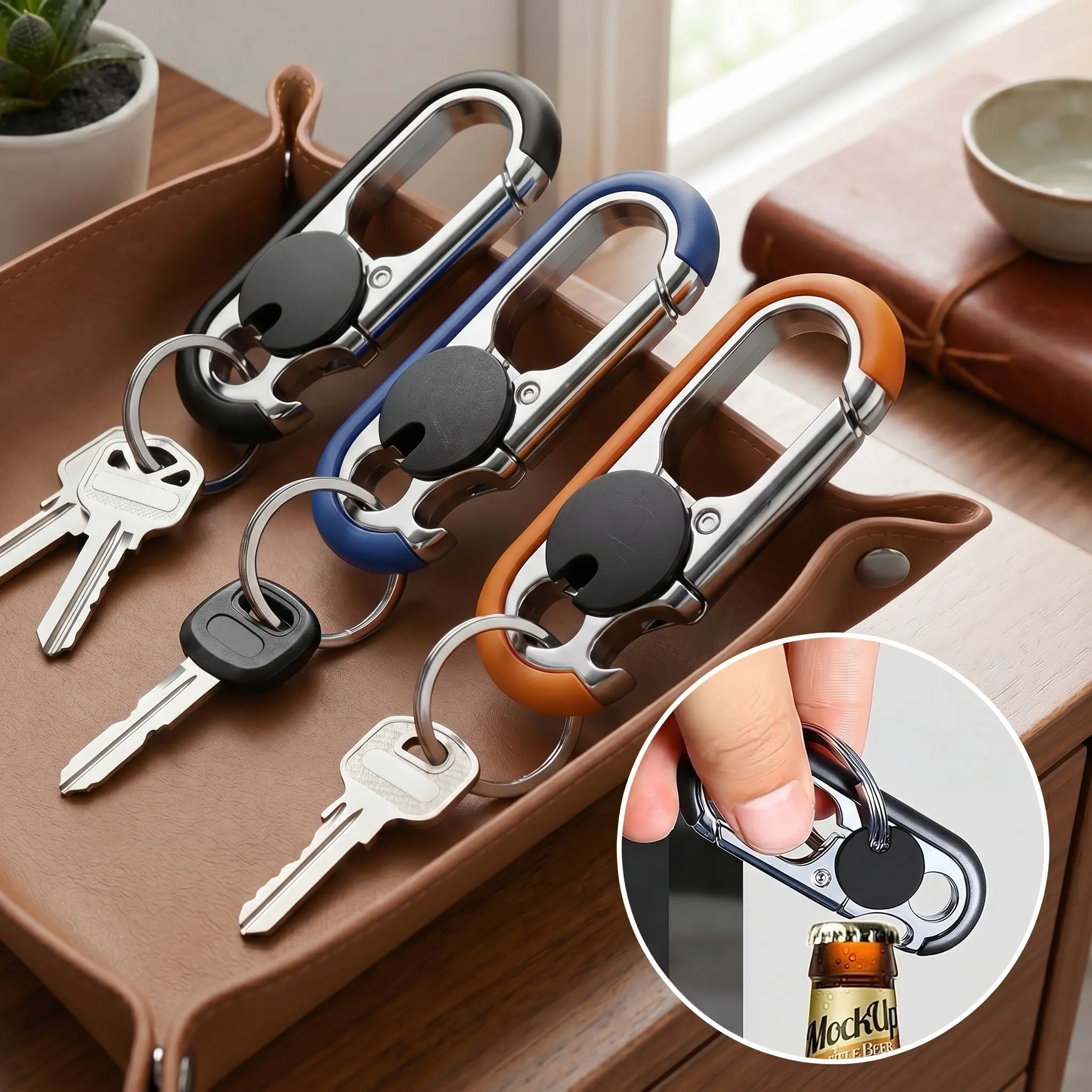 2-in-1 Dual-Purpose Bottle Opener Keychain, Handy Utility EDC Male Gear, Stylish Fashion Accessory, Perfect Birthday Gift Idea for Men, Two Functions