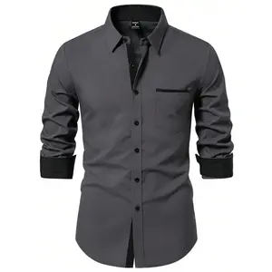 Manfinity Mode Men's Front Button Long Sleeve Pocket Casual Shirt, Daily Wear