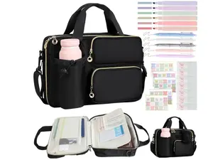 Bible Cover Case Large Bag with Removable Pencil Case, Water Bottle Pocket and Shoulder Strap for Study Supplies Church Carrying Journaling Kit