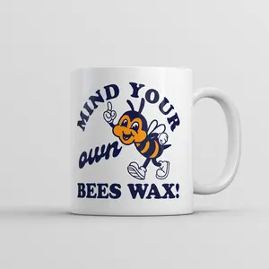 Mind Your Own Bees Wax Mug Funny Sarcastic Bumble Bee Graphic Cup - 11oz Funny Coffee Mugs Ceramic Printed Drinkware Cup