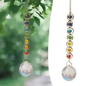 7-Color Faceted Crystal Bead Suncatcher, Rainbow Prism Hanging Ornament, Sparkly Chakra Color Glass Beads, Aesthetic Room Decor