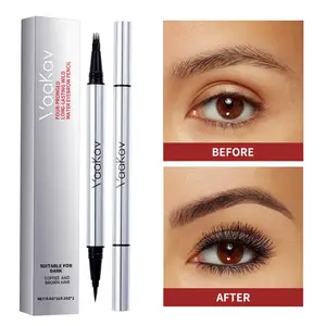 Vaakav 4-Pronged Waterproof Eyebrow Pencil - Dual-Tip Design for Thick & Thin Lines, Long-Lasting, Tech-Enhanced, Daily Use, All Skin Types, Single Item, Suits Caramel & Dark Brown Hair, Fluffy Natural Finish, Premium Makeup Cosmetic