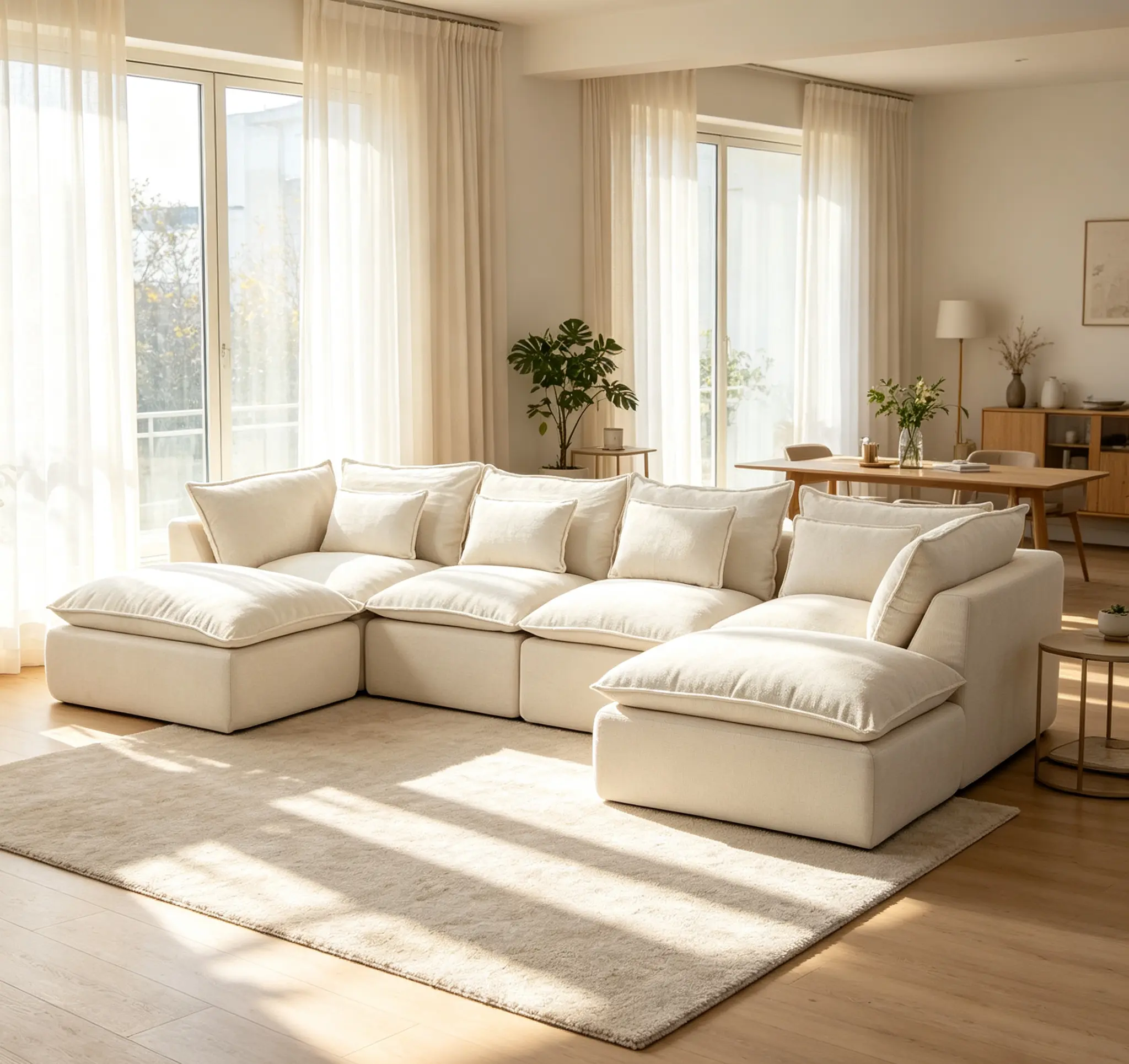 Cloudrest Velvet Sectional Sofa - 130" Large Width 4-Seat Modular Living Room Furniture, Flexible Layout, 2 Ottomans, Ideal for Family, Watch Party Hosting