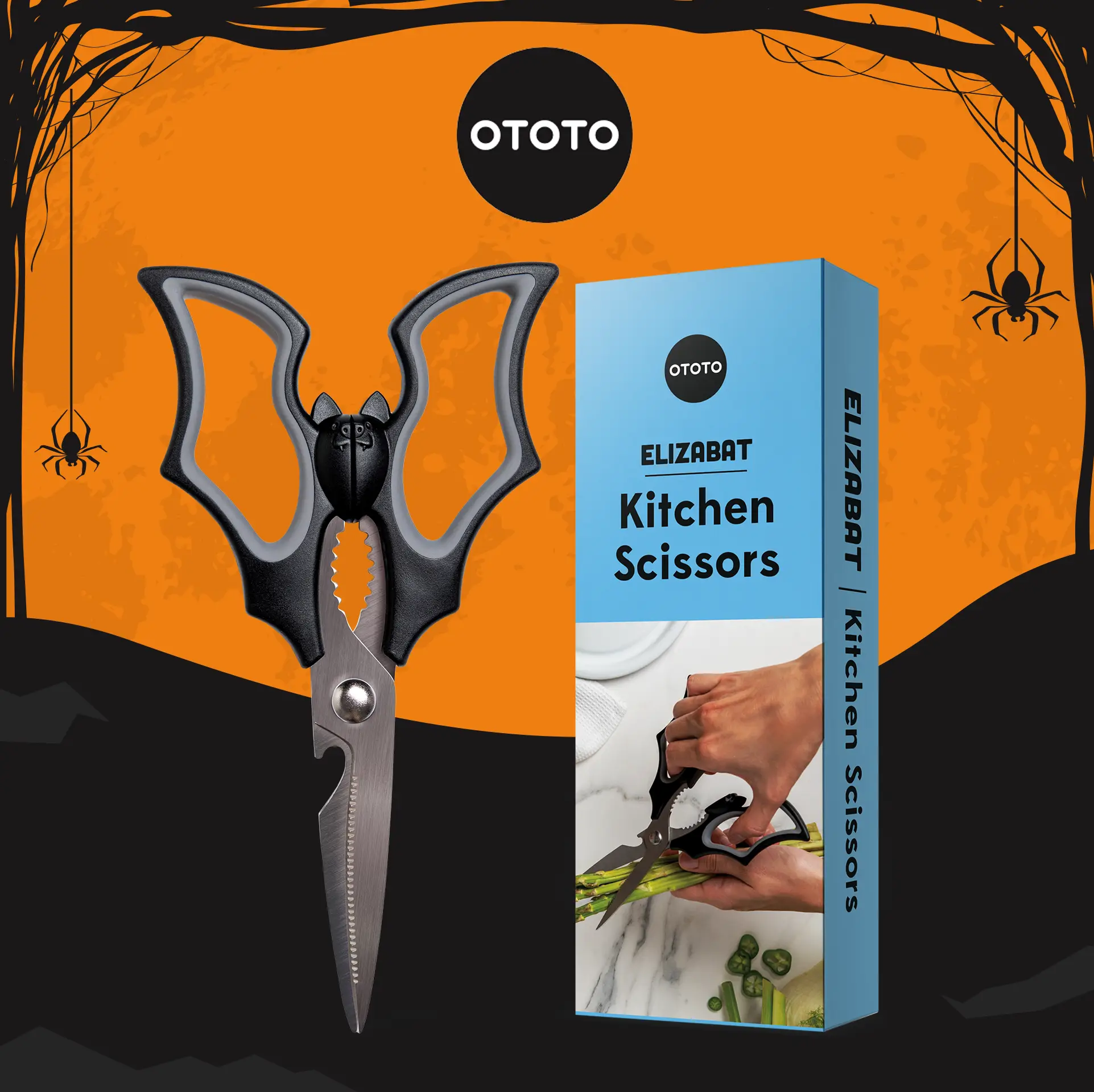 OTOTO Elizabat Kitchen Scissors – Super Cute & Functional Kitchen Gadget for Halloween, Must-Have Spooky Kitchen Accessory, Unique Gift Idea for Cooki