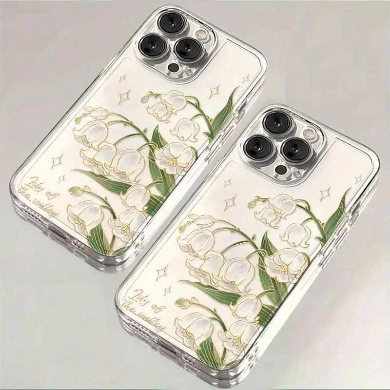 Filigree Lily of The Valley Metal-Plastic Smartphone Case - Protective Multi-Size Mobile Accessory, Festive Charm Gift for iPhone 6S,7-8,X,XS,XR,11-15,SE (Mini,Plus,Pro Max)