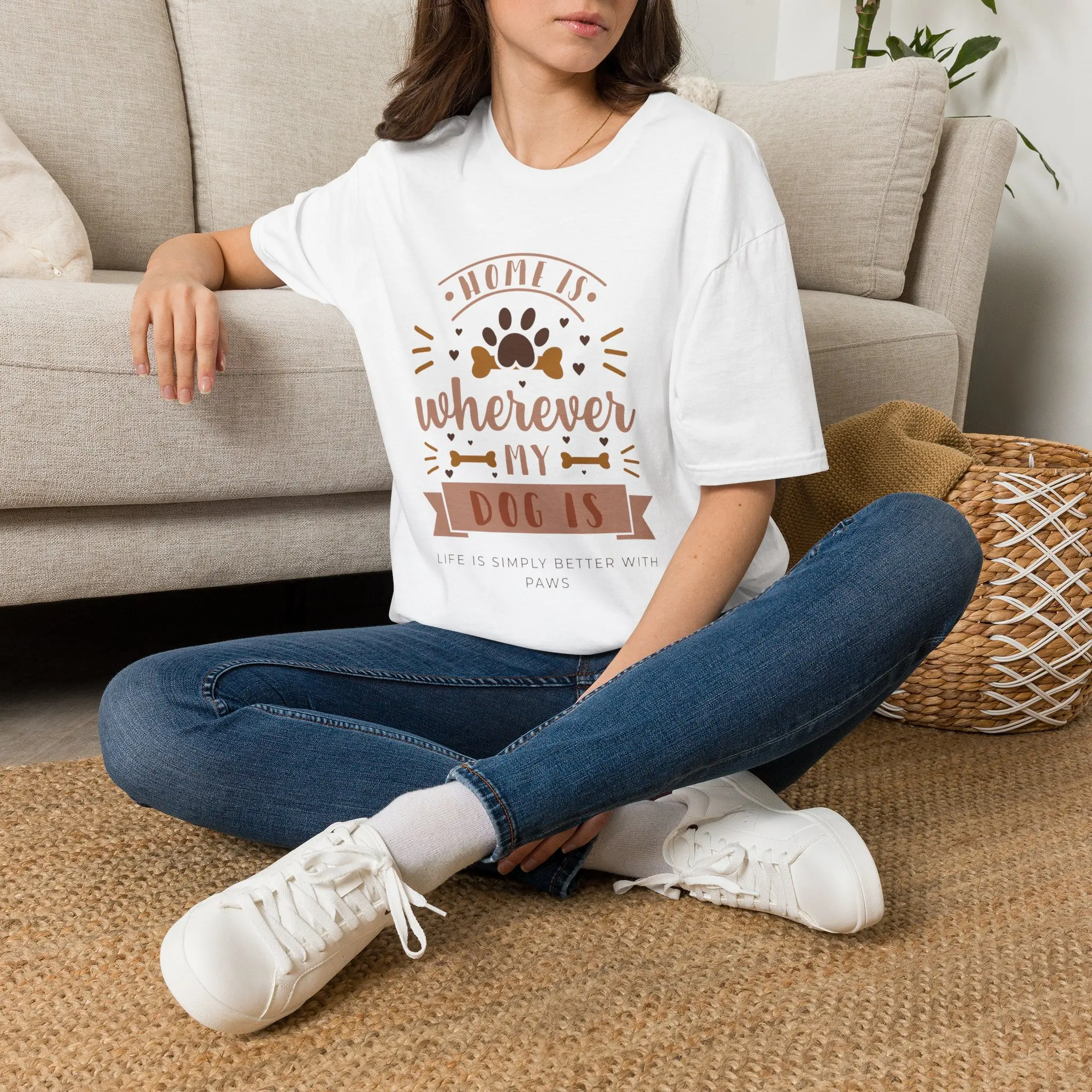 Home Is Wherever My Dog Is T-Shirt | Paw Print Dog Lover Shirt