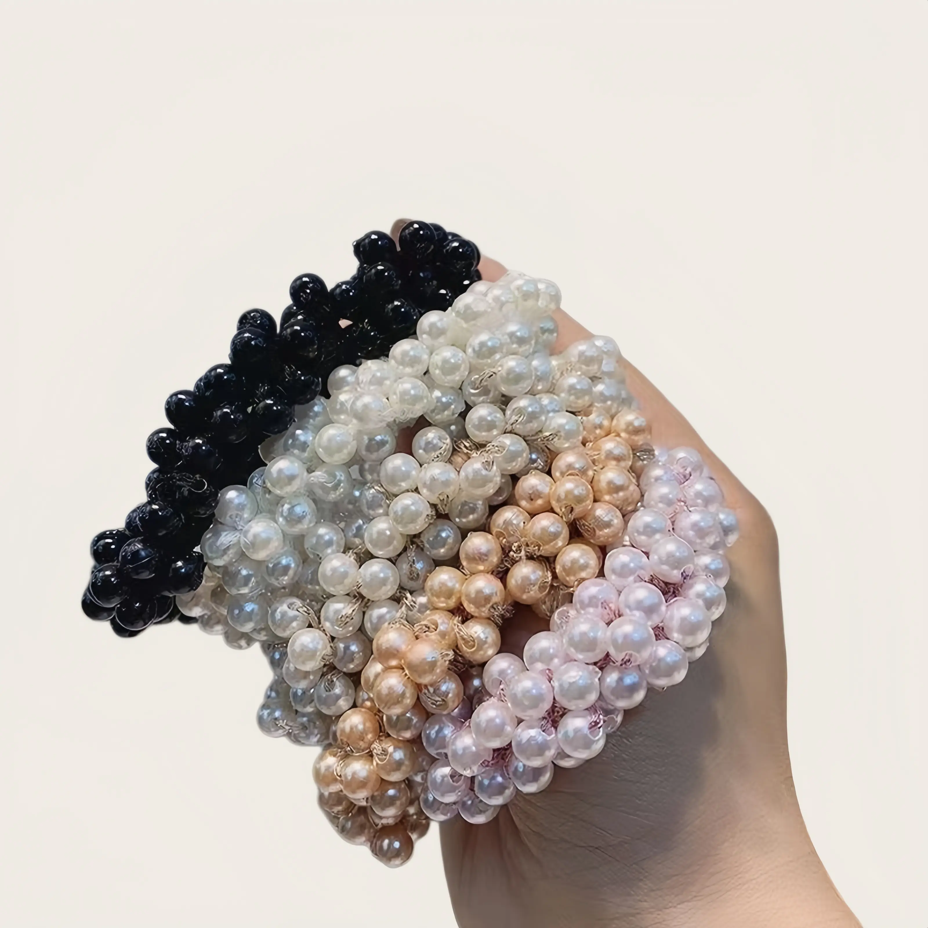 5 Pcs Korean Style Faux Pearl Hair Ties for Women, Cute Sweet Aesthetic Hair Scrunchies, Minimalist Girly Soft Elastic Ponytail Holders, Trendy Fashion Hair Accessories for Daily School Wear Gift for Her