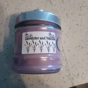 Lavender and Vanilla Scented Candle in Purple Jar with Silver Lid for Aromatic Home Fragrance