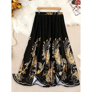 Plus Size, Vintage Print A-Line  Skirt