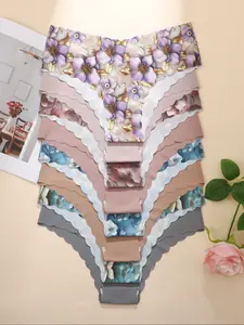 Women's Underwear Set, Leopard & Floral Patterns, Comfortable Seamless Design, Fitted Triangle Panties, Plain Panty, All Season Wear, Casual Style