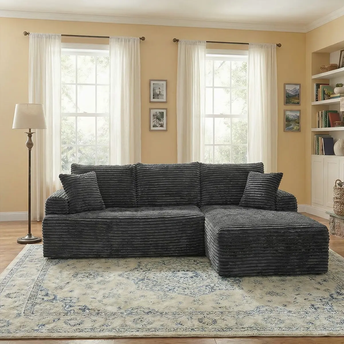 95" L-Shaped Modular Sectional Sofa, No-Assembly-Required Non-Rigid Combination Fabric Couch, Durable Soft-Pillow Big Comfy Boneless Cloud Sofa for Living Room, Holiday Indoor Furniture, Sofas Living Room,dorm essentials,home decor