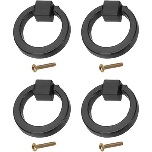 4Pack Drawer Ring Pull Handles, 1.57" Zinc Alloy Hole Ring Cabinet Knobs with Screws for Cupboard Cabinet Drawer Dresser Closet Door, Black