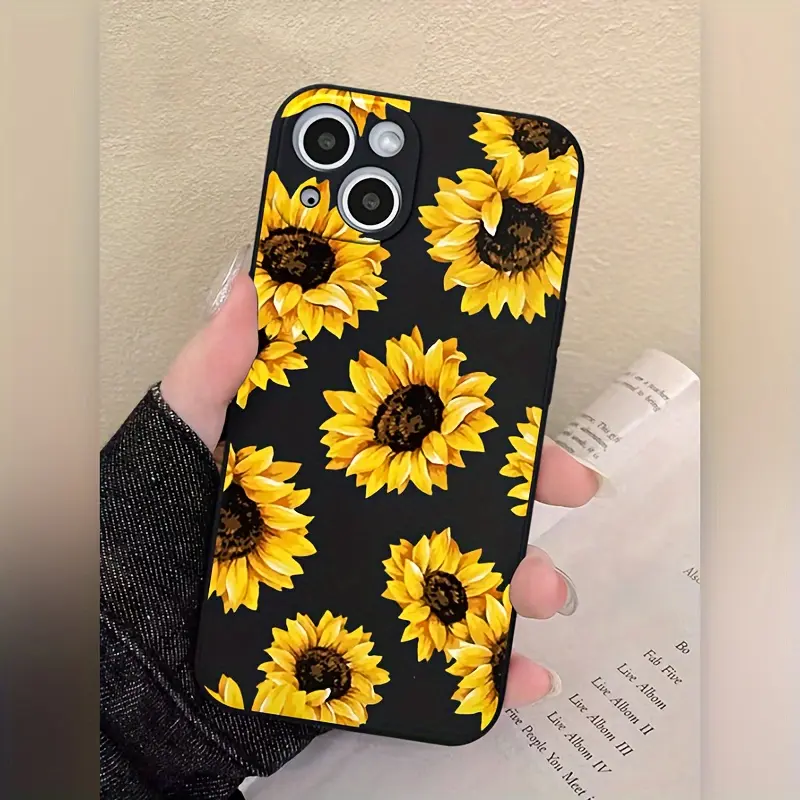 Sunflower Black Frosted Full Coverage TPU Smartphone Case, Shockproof Protective Mobile Phone Accessory for iPhone 15/14/13/12/11/8/7