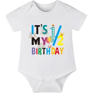 Baby First Birthday Bodysuits Boy Bowtie Playsuit Half 6 Months Old Baby Boys Bodysuits Happy Birthday Party
