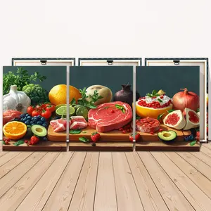 3 Counts Wooden Framed Canvas Prints, Fresh Fruits And Meat Still Life Images, Artistic Exquisite Poster, Perfect Living Room Decoration, Modern Art, Fashion Family Poster, Wall Art Decoration, Waterproof Art