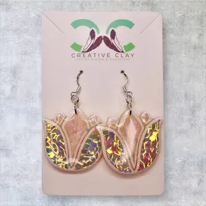 White Glitter Tulip Earrings | Handmade Polymer Clay | Sterling Silver .925 Hooks | Lightweight & Hypoallergenic | Southwest-Inspired Dangle Earrings