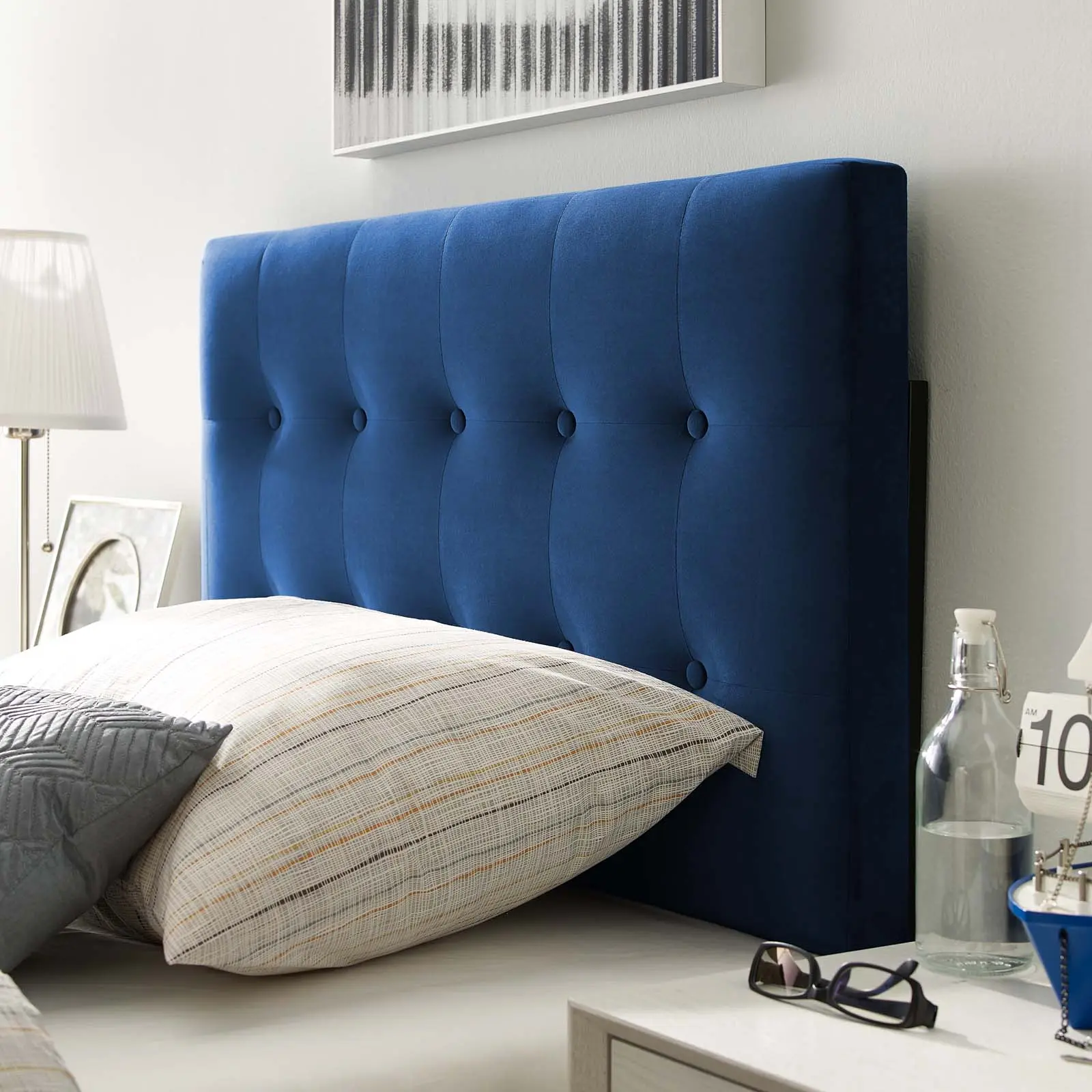 Modway Emily Twin Biscuit Tufted Performance Velvet Headboard in Navy