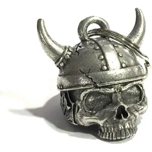 Helmet Skull Bell – Pewter Motorcycle Bell with Split, Gift Pouch & Legend Card – Ride Protection Token for Bikers