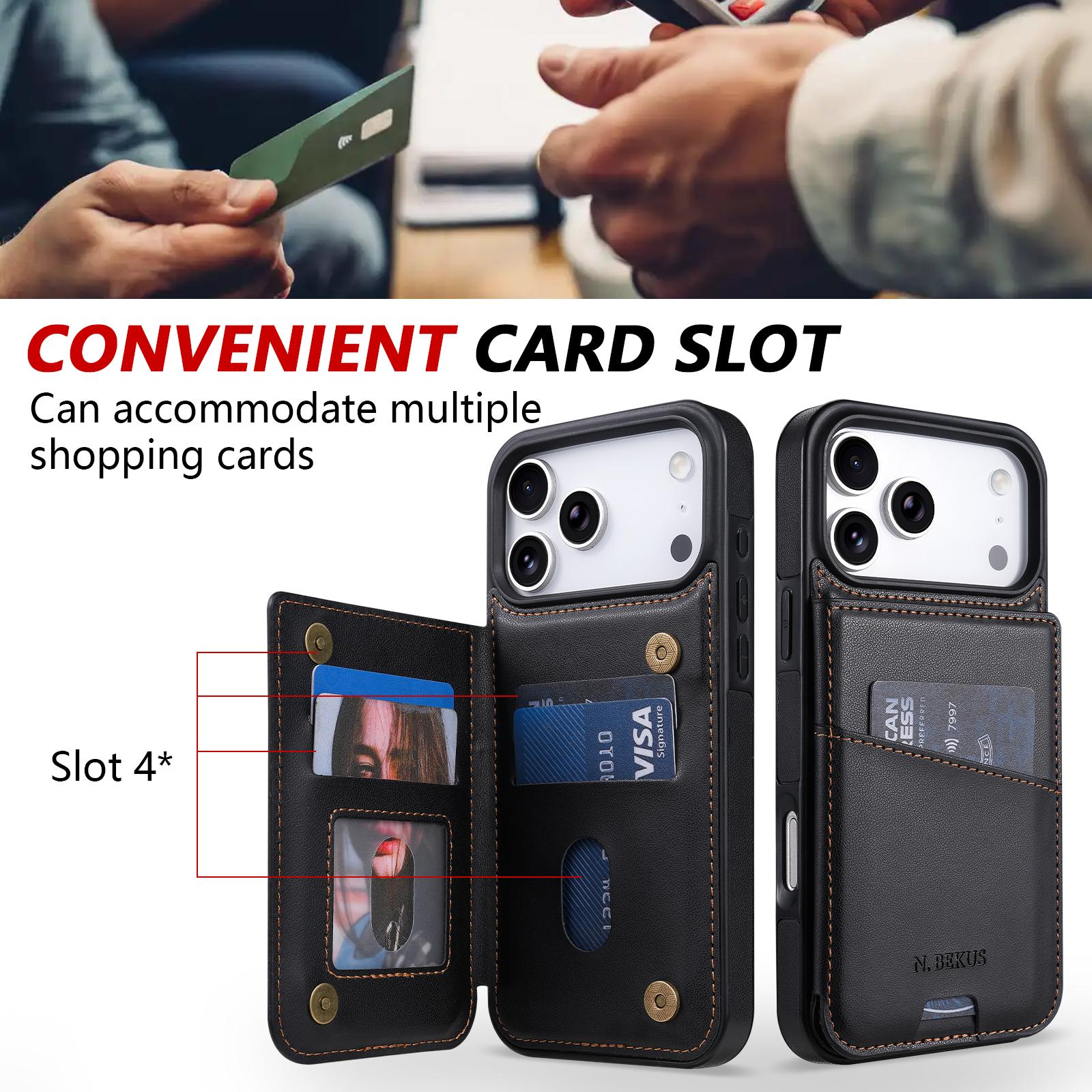 MagSafe Wallet Phone Case for iPhone 17 Air Pro Pro Max, 16/15/14 Plus Pro Pro Max, 13/12 Pro Pro Max & 11, 3-in-1 Faux Leather Flip Wallet Case with Card Holder Slots, RFID Blocking, Shockproof Protective Slim Folio Case with Stand for Men & Women