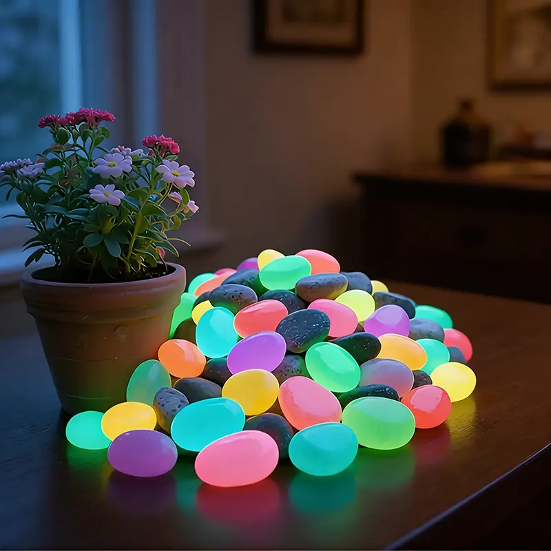 Decorative Stones, Glow in the Dark Extra-Large Pebbles - 32-Piece Bulk Pack for Magical Ambient Lighting in Gardens, Aquariums, & Home Decor, Magical Look, 32Pcs