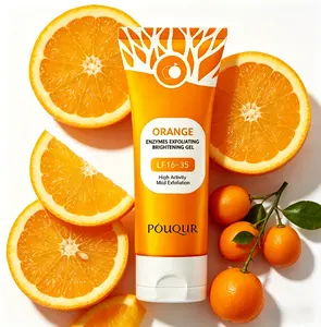 POUQUR Orange Enzyme Exfoliating Gel, Gentle Exfoliator for Face & Body, Brightening & Deep Cleansing Scrub, Removes Dead Skin, Softens Rough Skin, Vitamin C Enriched