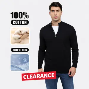 Alimens&Gentle 100% Cotton Trendy Long Sleeve Turtleneck Zip Sweater with Soft Polo Style Slim Fit Knitwear Menswear [Clearance]