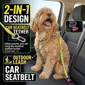 Dog Car Safety Seat Belt, Retractable Anti-Escape Leash Compatible with Vehicle Headrests