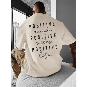 Unisex Men's Letter Print Drop Shoulder Tee, Regular Fit Casual Short Sleeve Round Neck T-shirt for Summer, Fashion Men's Top for Daily Wear