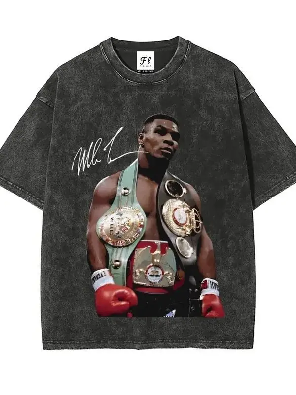 Mike Tyson T-Shirt, 90s Vintage Boxing Sport Legend Oversize Unisex Washed T-Shirt for Women and Men's Unisex Fit Batik Cotton Oversize Streetwear Menswear Super Soft Pre-Shrunk