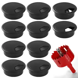 Desk Grommet 2 Inch (50 mm) 10 count, Desk Hole Cover for Cables Black, ABS Plastic Grommet Hole Cover with Hole  for Wires Cables Through The Countertop by