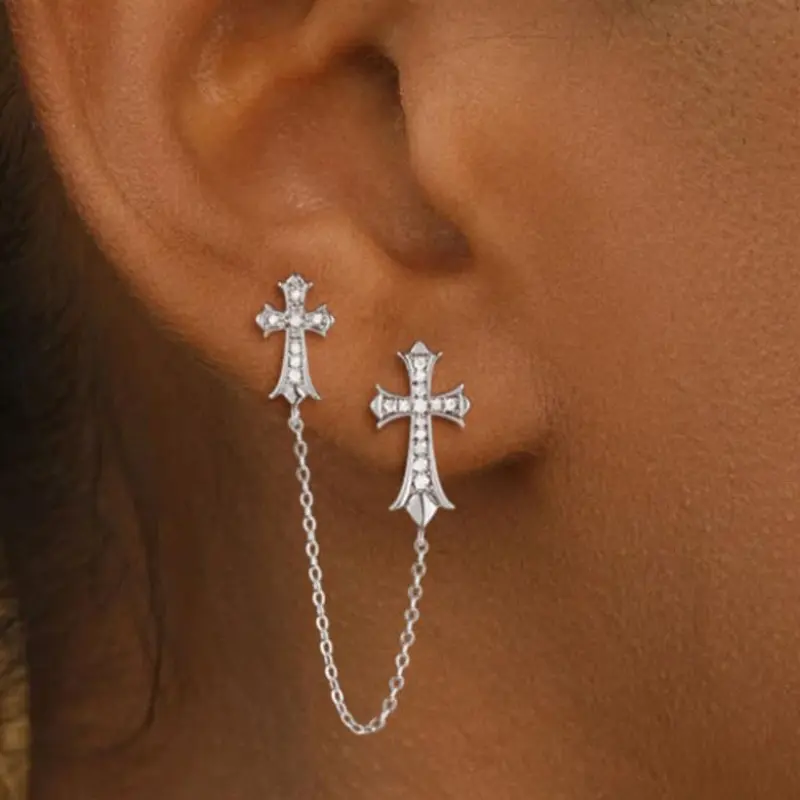 {Earrings} Fashionable Zircon Cross Earrings - Personalized Double Cross Earrings with Fashionable Design and Temperament Earrings