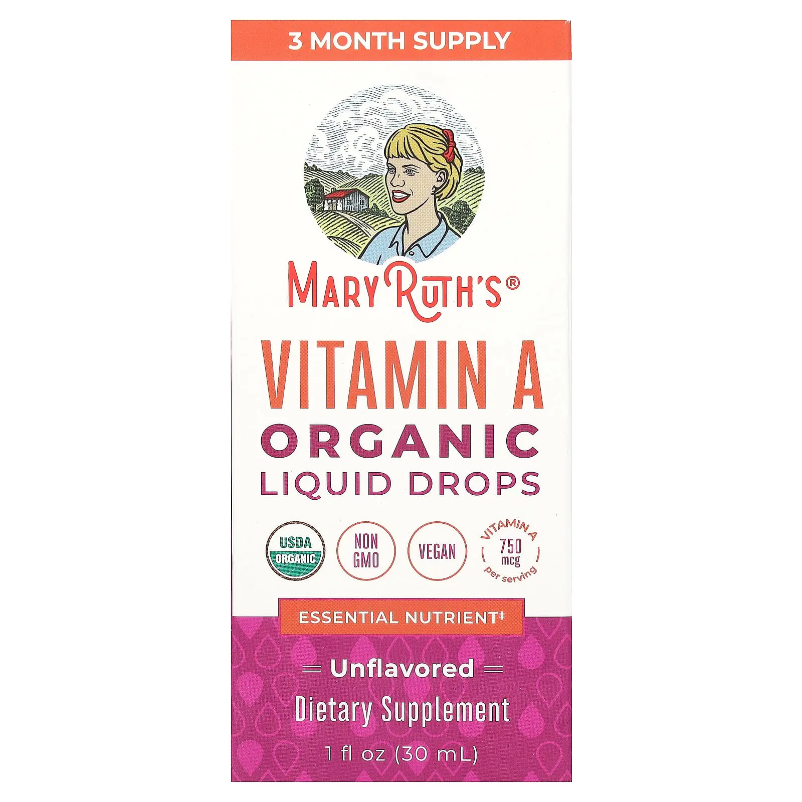 MaryRuth's Organic Vitamin A Liquid Drops, Unflavored, 750 mcg, 1 fl oz (30 ml)