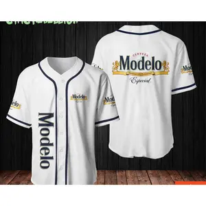 White Modelo Especial Baseball Jersey, Modelo Jersey Shirt, Modelo Baseball Shirt, Baseball Jersey Shirt