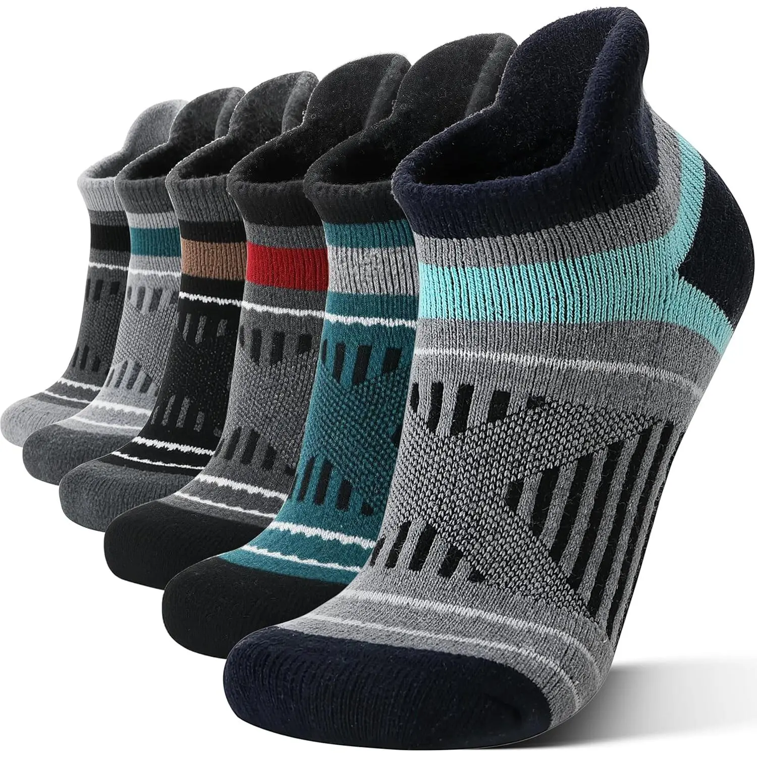 Men's & Women's 6-Pair Merino Wool Ankle Athletic Socks - Plain, Compression Support, Thick Cushioned Sports Socks for Hiking, Running (No Show)