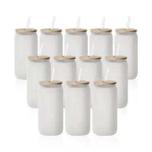 Sublimation Glass Beer Can Frosted White With Bamboo Lid And Glass Straw 18 OZ 12 Pack Sublimation Glass Beer Can Frosted White With Bamboo Lid And Glass Straw 18 OZ 12 Pack