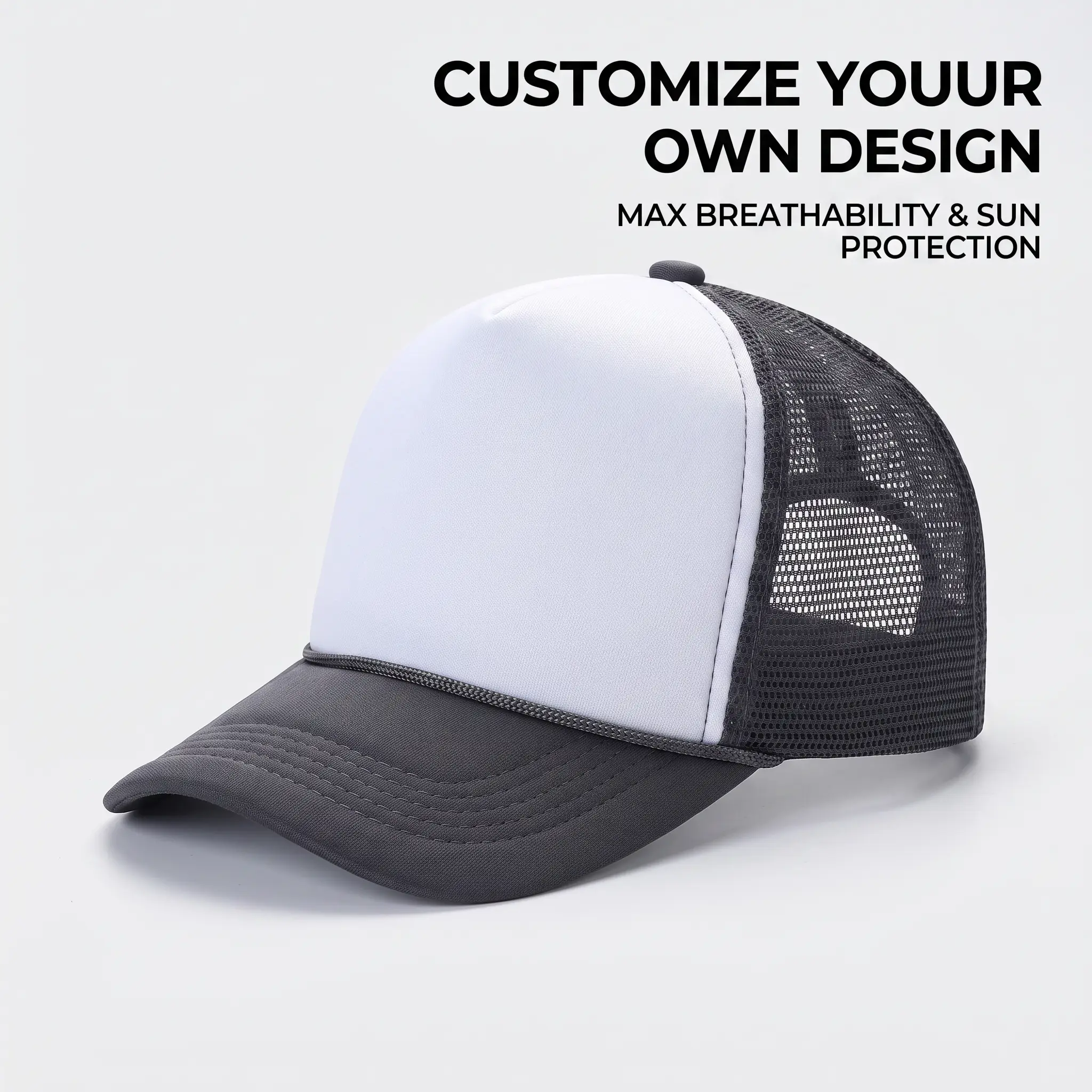 Unisex 2-Tone White Black Trucker Hat - Curved Brim, Mesh Back, Lightweight Breathable Adjustable Foam Front Cap, Casual Outdoor Sun Hat, Streetwear Accessory for Hiking, Beach