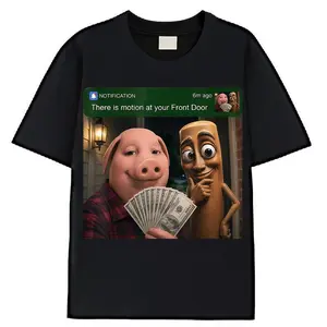 Funny printed T-shirt Tung Tung Tung Sahur John Pork Motion at Your Front Door T-Shirt 100% Premium Cotton T-shirt