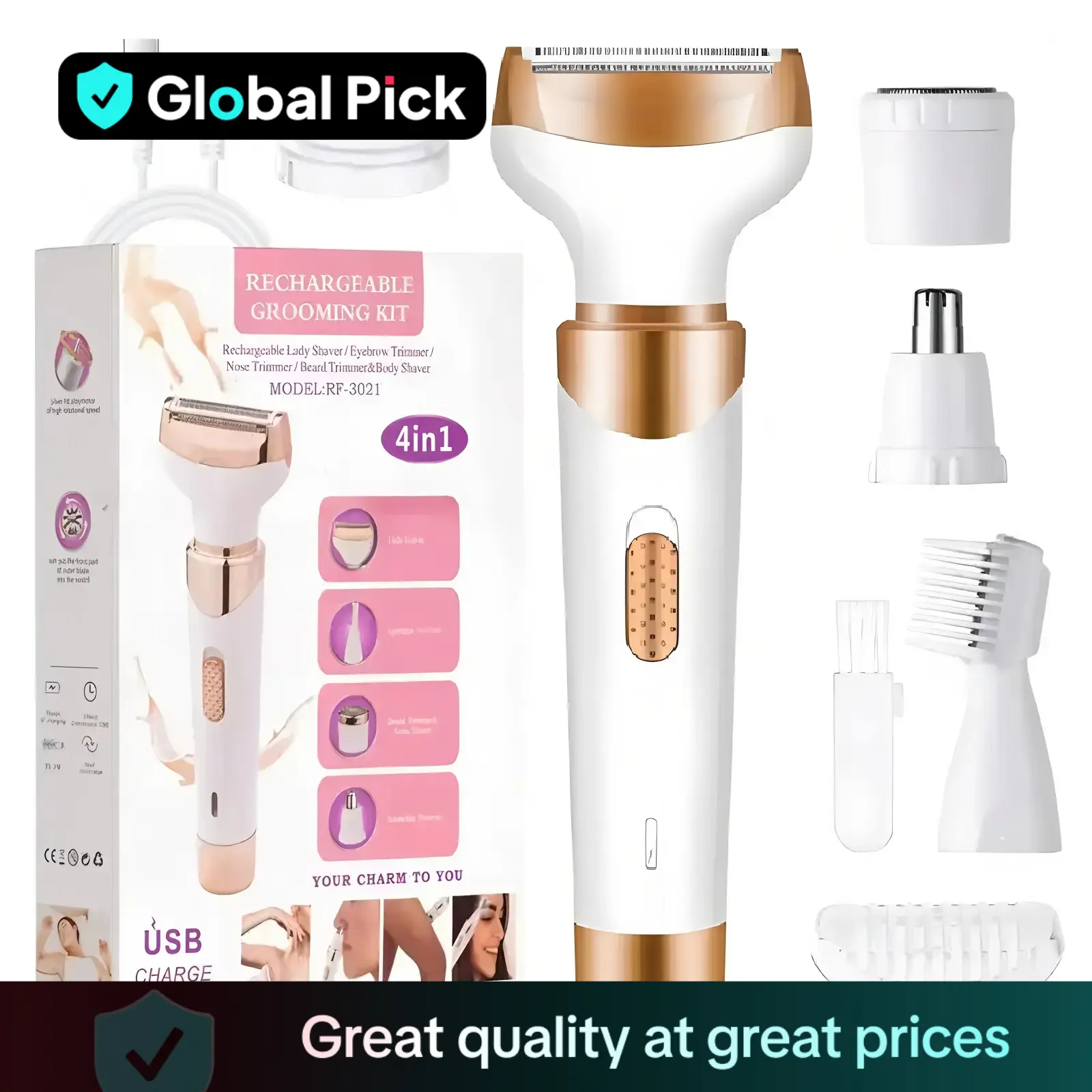 4 in 1 Electric Shaver, 1 Set Portable Hair Removal Machine, Cordless Hair Trimmer for Women, Men, Girls, Epilator Hair Remover