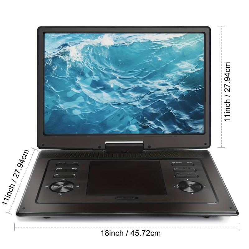 Portable DVD Player 17.9" HD Screen Supports Multiple Formats TV Sync USB SD 270° Rotation 180° Flip Compact for Car Home Travel Remote Audio Sound System with Long Battery Life