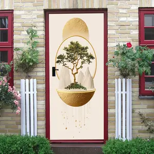 2 Chinese Zen Landscape Wall Sticker Traditional Pine Tree Mountain Pattern Removable Self Adhesive Decal for Living Room Bedroom Study RoomPVC