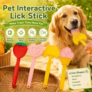 Pet Interactive Silicone Lick Stick for Dogs & Cats, 4 Fun Shapes Treat Spoon, Slow Licking Enrichment Toy for Yogurt, Wet Food, Peanut Butter & Puree