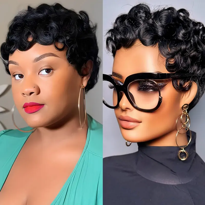 Pixie Cut Wig for Black Women Human Hair Colored Short  display picture 3