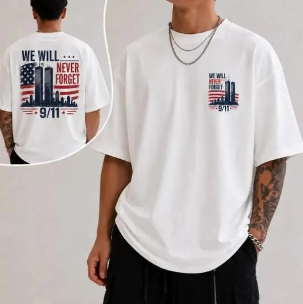 911 Memorial T-Shirt, 25th Anniversary Memorial Shirt, Never Forget American Flag Tee, September 11 Remembrance Gift Cotton Top Unisex
