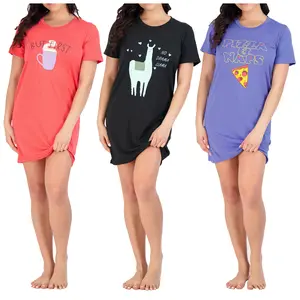 Real Essentials 3 Pack: Women's Printed Nightshirt Short Sleeve Ultra-Soft Nightgown Sleep Dress (Available In Plus Size)