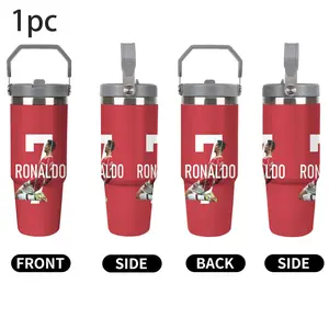 1pc 30oz 304 Stainless Steel Tumbler with Handle, Cristiano Ronaldo theme painting design, Insulated Reusable Cold Drink Cup, Water Bottles, Hand Wash Only - Perfect for School & Gratitude Events Cool and Fashion,Suitble For Outdoor Camping